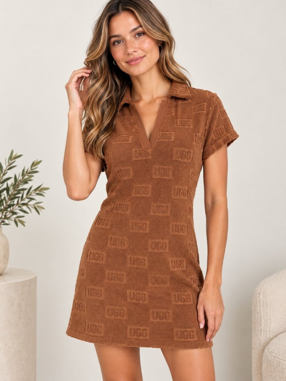 UGG Kimmy Women’s XS Cedar Bark UGGblock Terry Polo Mini Dress NWT